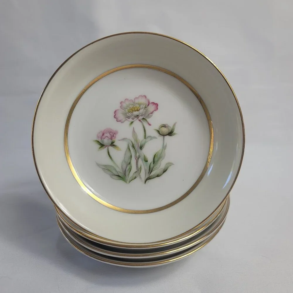 FOUR Mikado Harmony Fruit Bowls Cream Rim Pink Floral Center